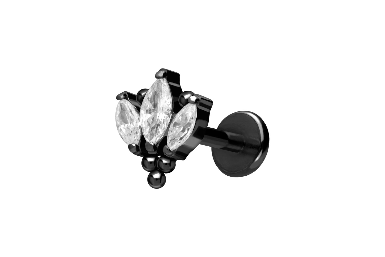 Titan Labret Piercing mit Push Fit LOTUSBLÜTE + KUGELN